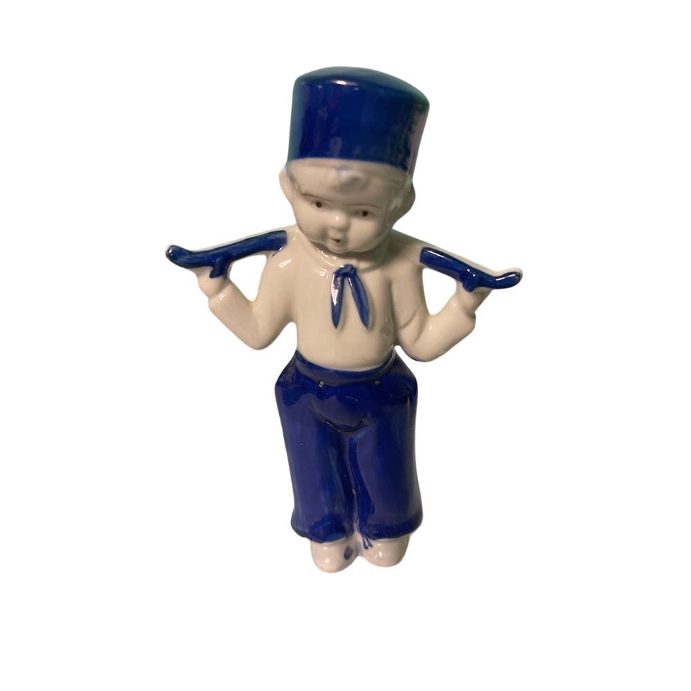 Vintage Porcelain Sailor Boy Figurine Blue White Nautical Decor Collectible‎